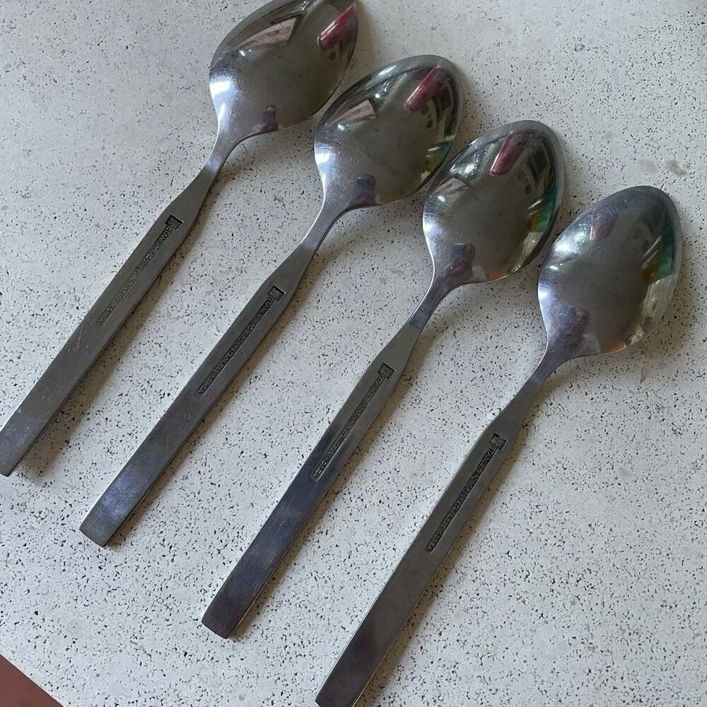Stanley Roberts Stainless DORETTE Roses Floral Pattern 4 Table / Soup Spoons 7''